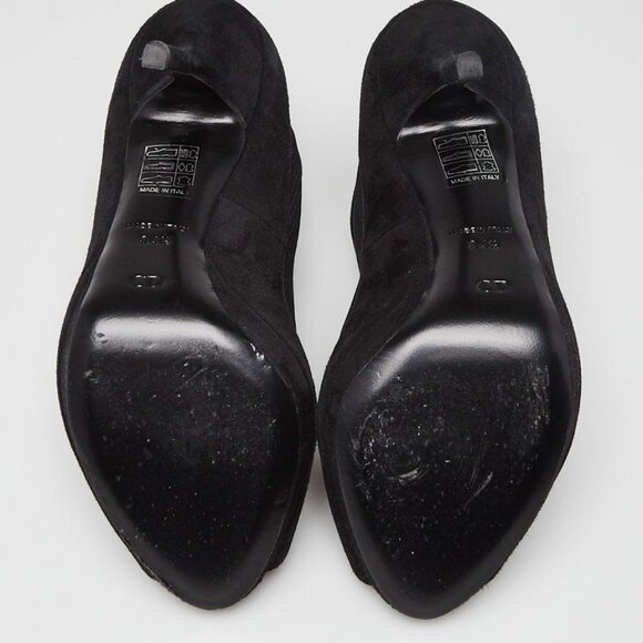 Christian Dior Black Suede/Mesh Peep Toe Heels Size 4/34.5 - Picture 2 of 5